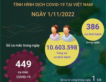 Ngày 1/11: Có 449 ca COVID-19 mới, 386 F0 khỏi bệnh