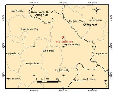 Xảy ra động đất có độ lớn 3.7 tại huyện Kon Plông, tỉnh Kon Tum