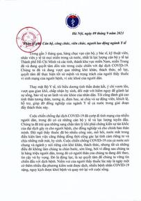 Bộ trưởng Bộ Y tế gửi thư động viên các cán bộ ngành Y tế