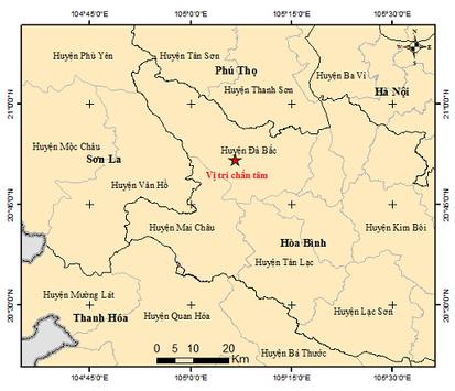 Động đất 3.9 độ tại huyện Đà Bắc, tỉnh Hòa Bình