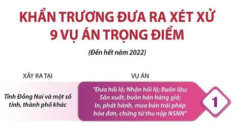 Khẩn trương đưa ra xét xử 9 vụ án trọng điểm