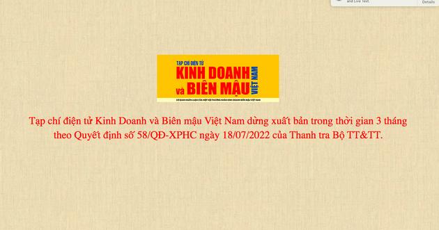 Xử phạt 70 triệu đồng, đình bản 3 tháng đối với Tạp chí Kinh doanh và Biên mậu Việt Nam