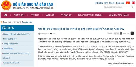 Xử lý vụ việc bạo lực trong học sinh Trường quốc tế American Academy (ISHCMC-AA)