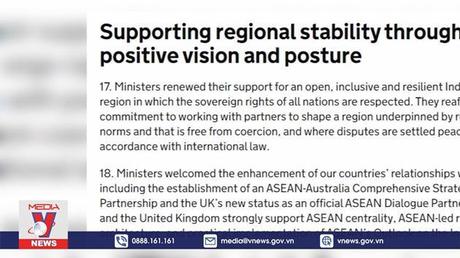 Australia và Anh nhấn mạnh về tự do hàng hải ở Biển Đông