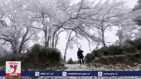 Băng giá bao phủ trắng đỉnh núi ở Cao Bằng