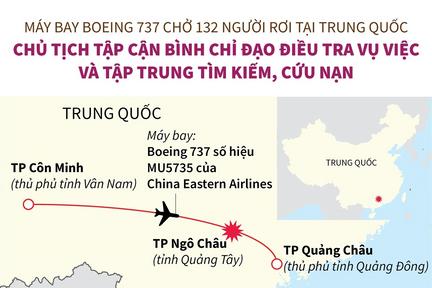 Vụ rơi máy bay ở Trung Quốc: Chủ tịch Tập Cận Bình chỉ đạo điều tra vụ việc và tập trung tìm kiếm, cứu nạn