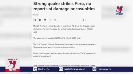 Động đất ở Đông Nam Peru ​không gây thiệt hại