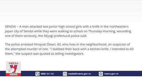 Tấn công bằng dao nhằm vào 2 nữ sinh tại Nhật Bản