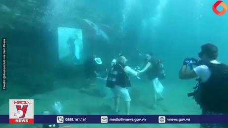 Độc đáo đám cưới dưới nước sâu 6m tại Tây Ban Nha