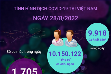 Ngày 28/8: Có 1.705 ca COVID-19 mới, 9.918 F0 khỏi bệnh, 01 F0 tử vong