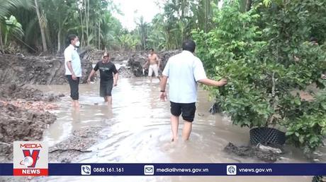 Trà Vinh khẩn trương khắc phục sự cố sạt lở đê bao