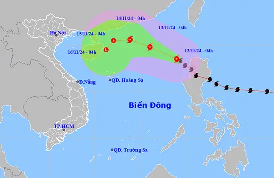 Thời tiết ngày 12/11: Bão số 8 di chuyển theo hướng Tây Bắc, gió giật cấp 12