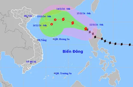 Thời tiết ngày 12/11: Bão số 8 di chuyển theo hướng Tây Bắc, gió giật cấp 12