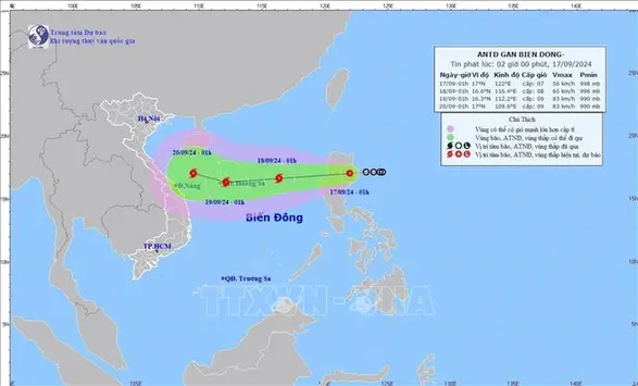 Áp thấp nhiệt đới sẽ mạnh lên thành bão trong sáng 18/9