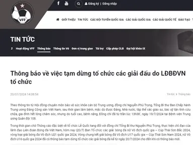 VFF thông báo tạm dừng tổ chức các giải bóng đá kể từ ngày 20/7