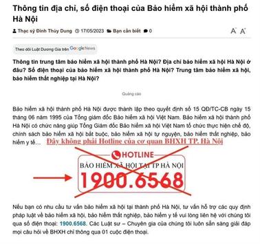 Cảnh báo giả mạo đường dây nóng của Bảo hiểm Xã hội thành phố Hà Nội