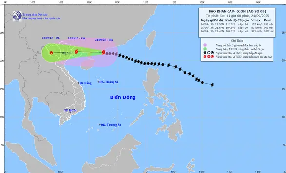 Bão số 9 giảm cấp, hướng về đất liền phía Đông tỉnh Quảng Ninh