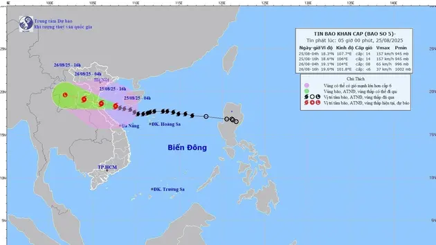 Cập nhật cơn bão số 5(Kajiki):  Bão cách Hà Tĩnh khoảng 200km, sức gió mạnh nhất giật cấp 17