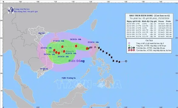 Tin bão trên Biển Đông (Cơn bão số 6) sáng 25/10