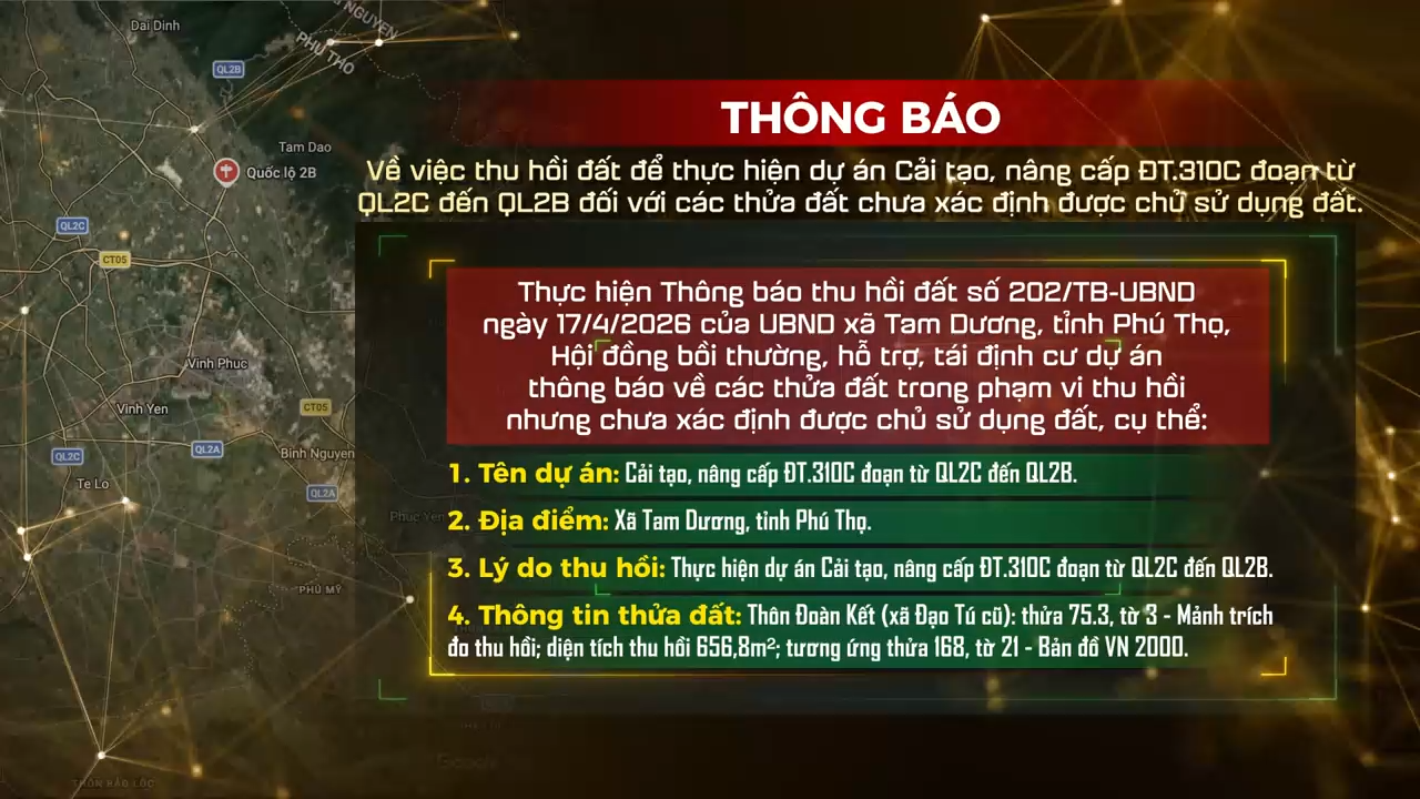 Thông báo thu hồi đất cải tạo nâng cấp ĐT.310C tỉnh Phú Thọ
