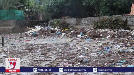 Bãi biển An Vĩnh của Quảng Ngãi ngập rác sau mưa lũ