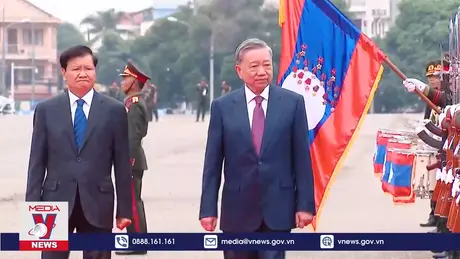 Lễ đón chính thức Chủ tịch nước Tô Lâm thăm cấp Nhà nước tới Lào