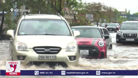 Thành phố Hải Dương bị ngập nhiều tuyến phố