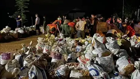 Người dân và lực lượng chức năng ứng phó vỡ đê sông Lô tại Tuyên Quang