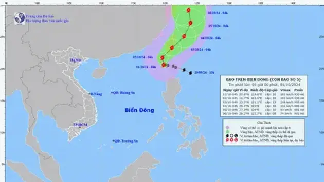 Bão Krathon đi vào Biển Đông và trở thành bão số 5 trong năm 2024
