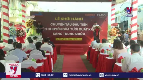 Khởi hành chuyến tàu đầu tiên xuất khẩu dừa tươi đi Trung Quốc