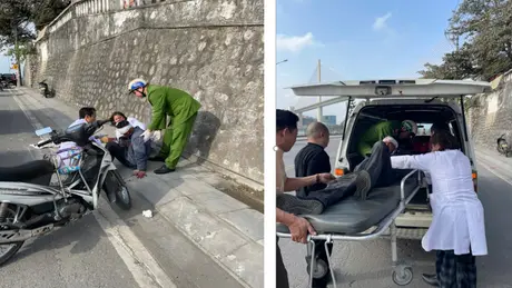 Hình ảnh đẹp về người chiến sỹ Công an nhân dân kịp thời cứu giúp người bị tai nạn