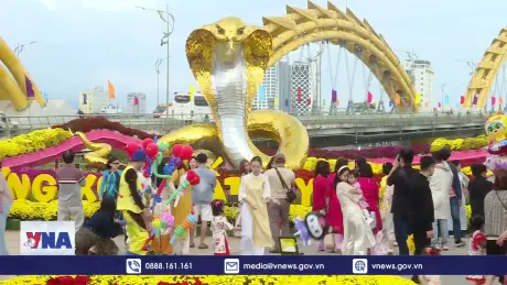 Đường hoa xuân Đà Nẵng thu hút người dân tham quan