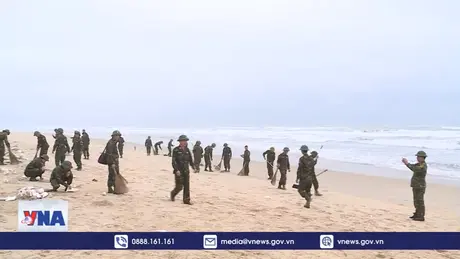 Xử lý sự cố dầu tràn vón cục trôi dạt vào bờ biển Lăng Cô