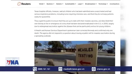 Mỹ ghi nhận ca tử vong đầu tiên do sởi sau gần một thập kỷ