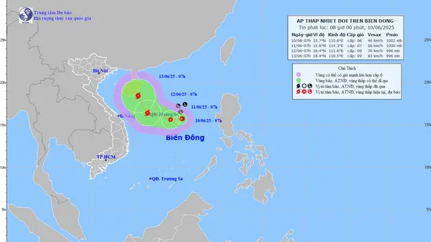 Áp thấp nhiệt đới hình thành trên Biển Đông, có khả năng mạnh lên thành bão