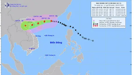 Bão số 3 mạnh lên cấp 11-12, giật cấp 15, cách Quảng Ninh - Hải Phòng khoảng 680km