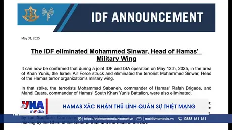 Hamas xác nhận thủ lĩnh quân sự thiệt mạng