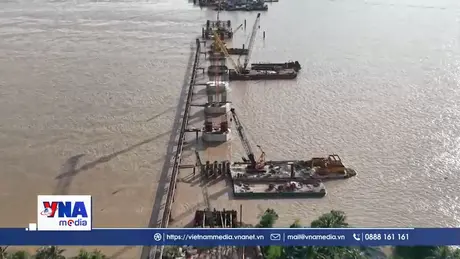 Tập trung nhân lực, thiết bị đảm bảo tiến độ cầu Đại Ngãi