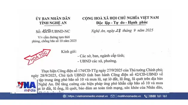 Nghệ An cấm đường tạm thời để phòng, chống bão số 10