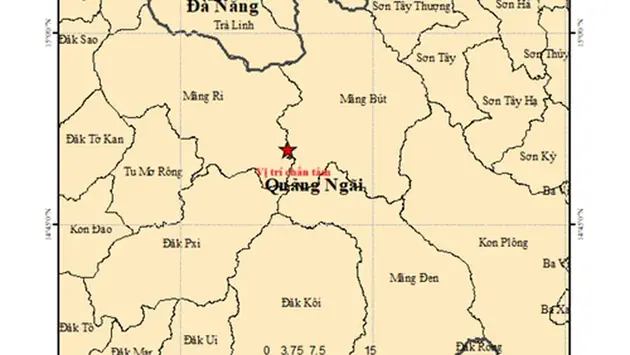 Động đất có độ lớn 4.9 tại Măng Bút, Quảng Ngãi