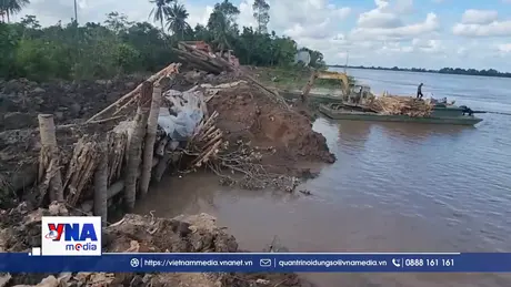 Vĩnh Long công bố tình huống khẩn cấp sạt lở đê bao cồn Thanh Long