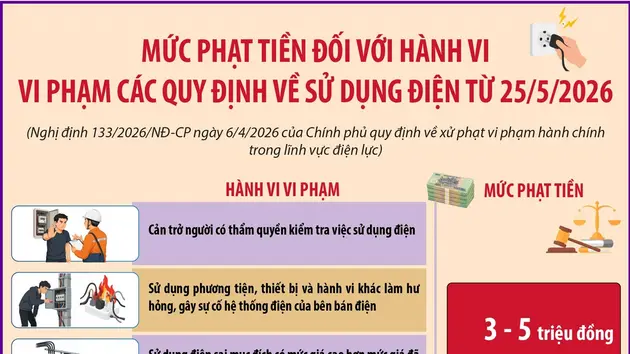 Mức phạt tiền đối với hành vi vi phạm các quy định về sử dụng điện từ 25/5/2026