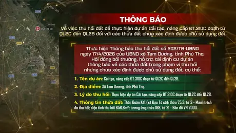 THÔNG BÁO LẦN 2: Thu hồi đất cải tạo nâng cấp ĐT.310C tỉnh Phú Thọ