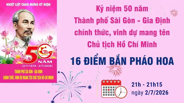 Thành phố Hồ Chí Minh bắn pháo hoa tại 16 điểm dịp kỷ niệm 50 năm mang tên Bác