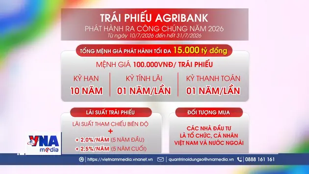 Agribank chào bán 15.000 tỷ đồng trái phiếu