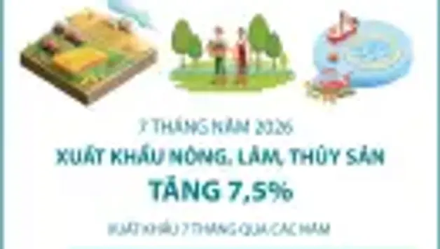 7 tháng năm 2026: Xuất khẩu nông, lâm, thủy sản tăng 7,5%