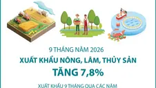 9 tháng năm 2026: Xuất khẩu nông, lâm, thủy sản tăng 7,8%