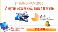 9 tháng năm 2026: 7 mặt hàng xuất khẩu trên 10 tỷ USD